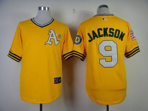 Mitchell And Ness Athletics #9 Reggie Jackson Yellow Throwback Stitched MLB Jersey